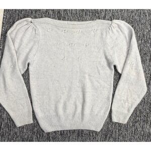 Vintage Blue New York Angora Blend Beaded Sweater Size M Light Gray Beaded